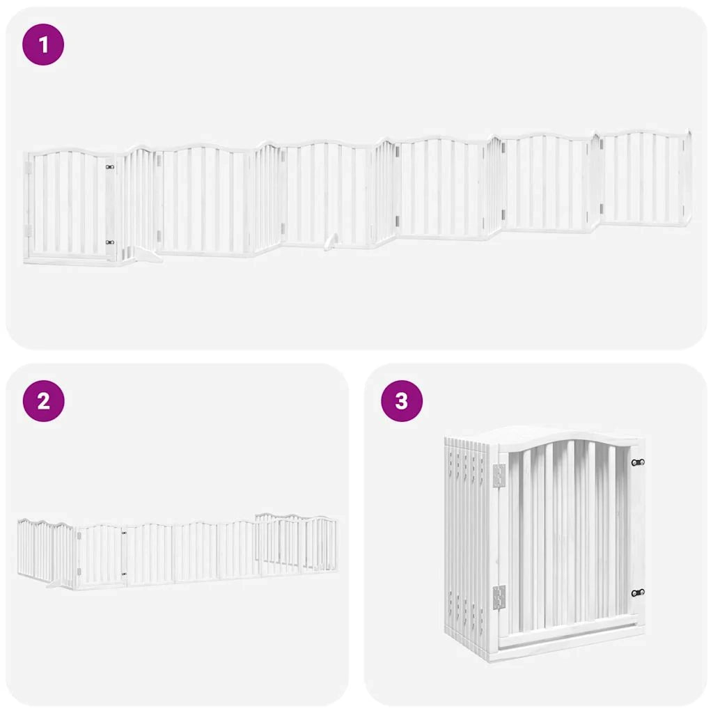 Cancelletto di sicurezza per animali domestici porta pieghevole 12 pannelli legno di pioppo bianco 02_0023134