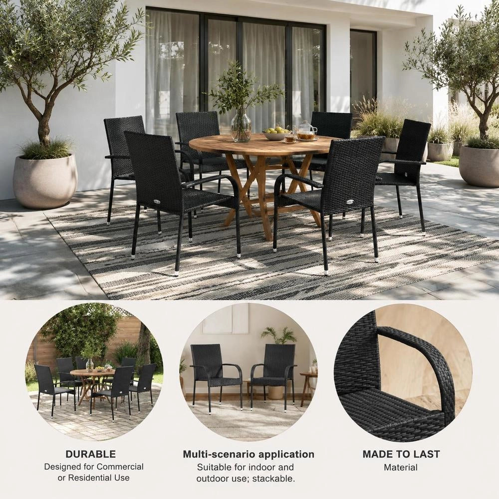 Stackable Garden Chairs, 6 Pieces, Poly Rattan, Black