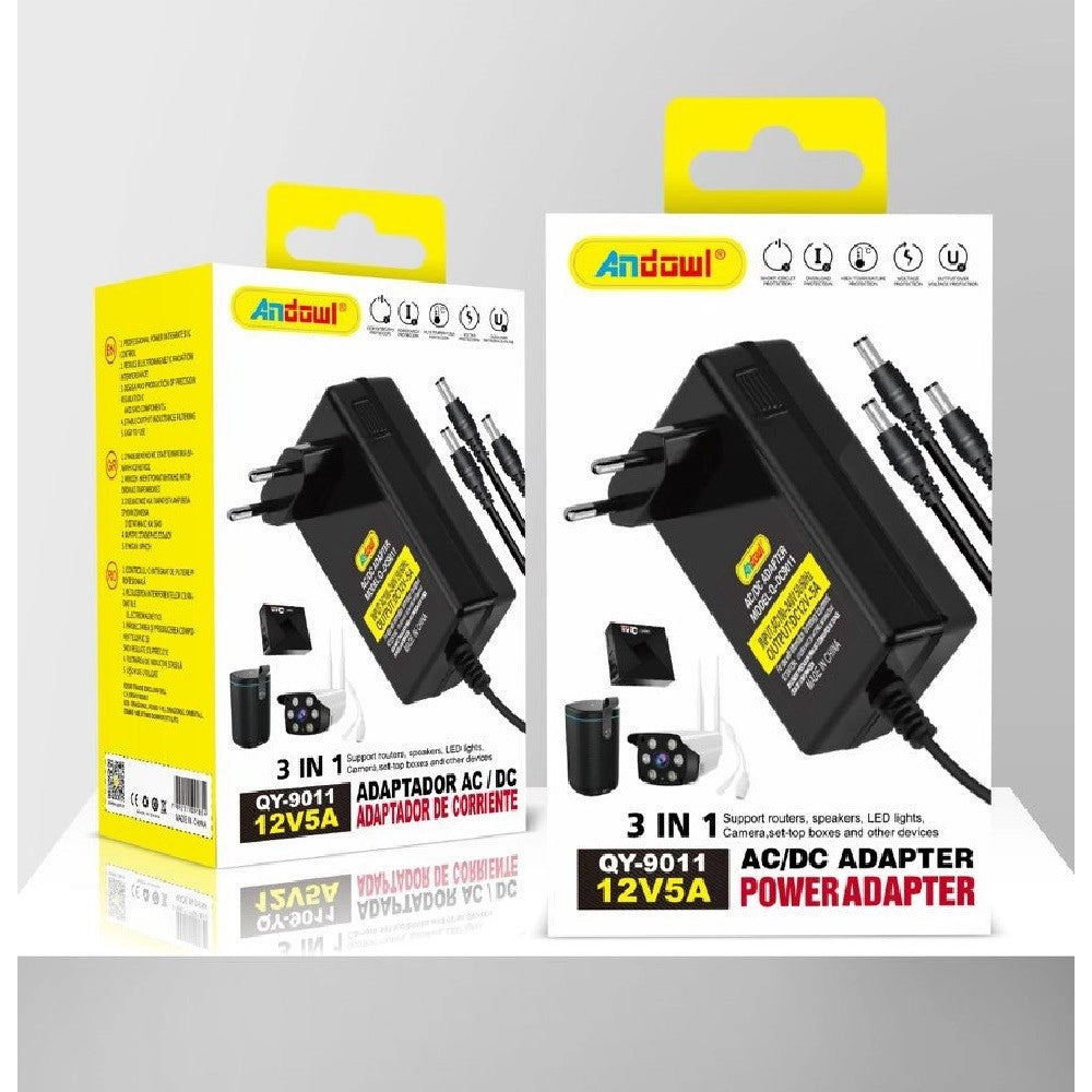 Trade Shop - Adattatore Alimentazione 3in1 Ac/dc 12v 5a Alimentatore Universale Qy-9011 3 Spine -