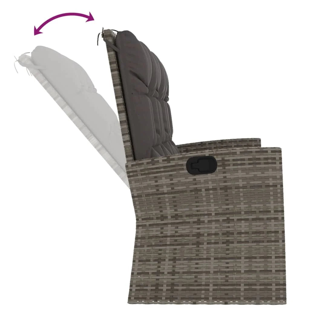 Panchina da giardino arredo esterno per patio panchina reclinabile da terrazza con cuscini grigi 173 x 62 x 95 cm resina intrecciata 02_0011738