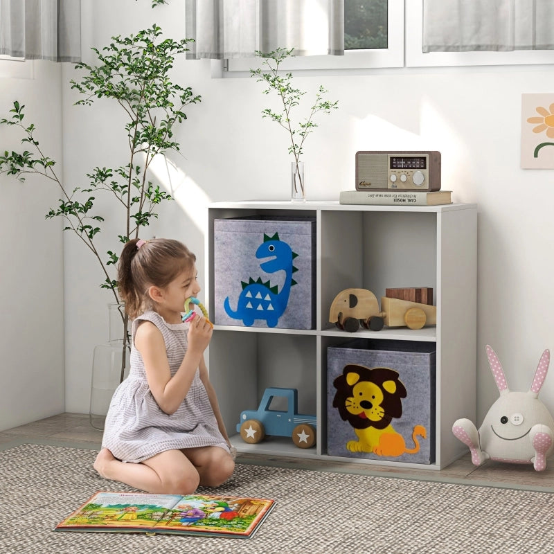 Libreria per bambini con 2 contenitori, scaffale per cameretta, scaffale per giocattoli per cameretta, bianco+grigio, 61,8 x 29,9 x 61,8 cm