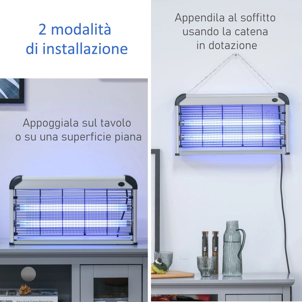 Elettroinsetticida da Esterno e Interno con Lampada Antizanzare UV per 60m2, Zanzariera Elettrica 30W, Nero e argento