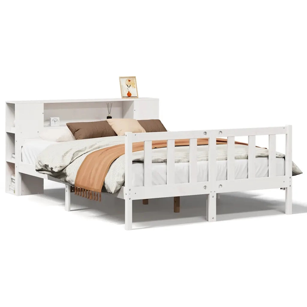 Letto matrimoniale | Letto per adulti | Letto Libreria senza Materasso Bianco 150x200 cm Legno di Pino