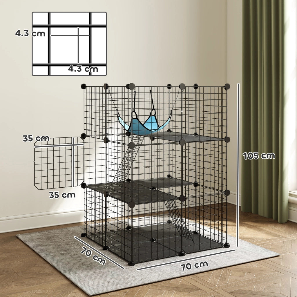 Gabbia per Gatti Recinto Personalizzabile 3 Livelli, 105cm, Nero