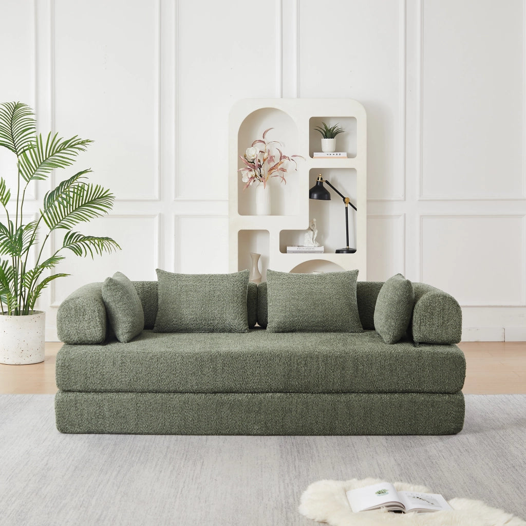 Desviae Divano letto modulare 4 in 1 in ciniglia verde con schienale regolabile 4 cuscini e base antiscivolo