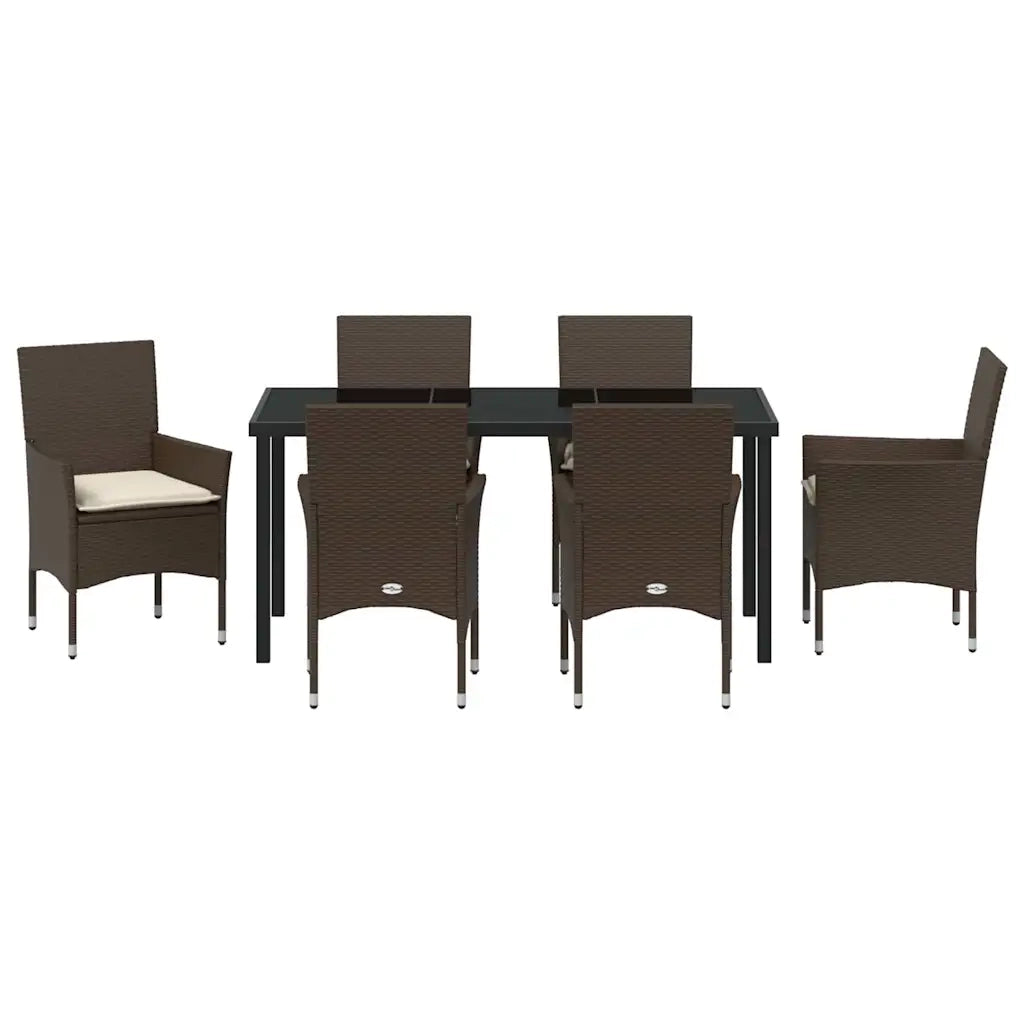Set da Pranzo per Giardino con cuscino 7 pcs Marrone polyrattan 3379783