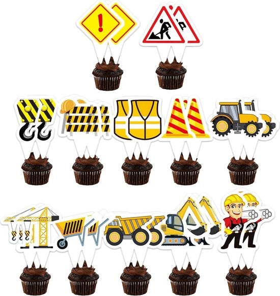 Decorazioni per torta di macchinine costruttrici - 36 pezzi - decorazioni per torta di compleanno con escavatore - decorazioni per torta con macchinine costruttrici