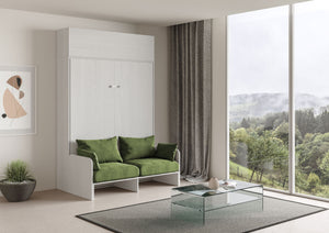 Letto Matrimoniale A Scomparsa 160 Kentaro Con Divano E Pensile Bianco Frassino e Verde