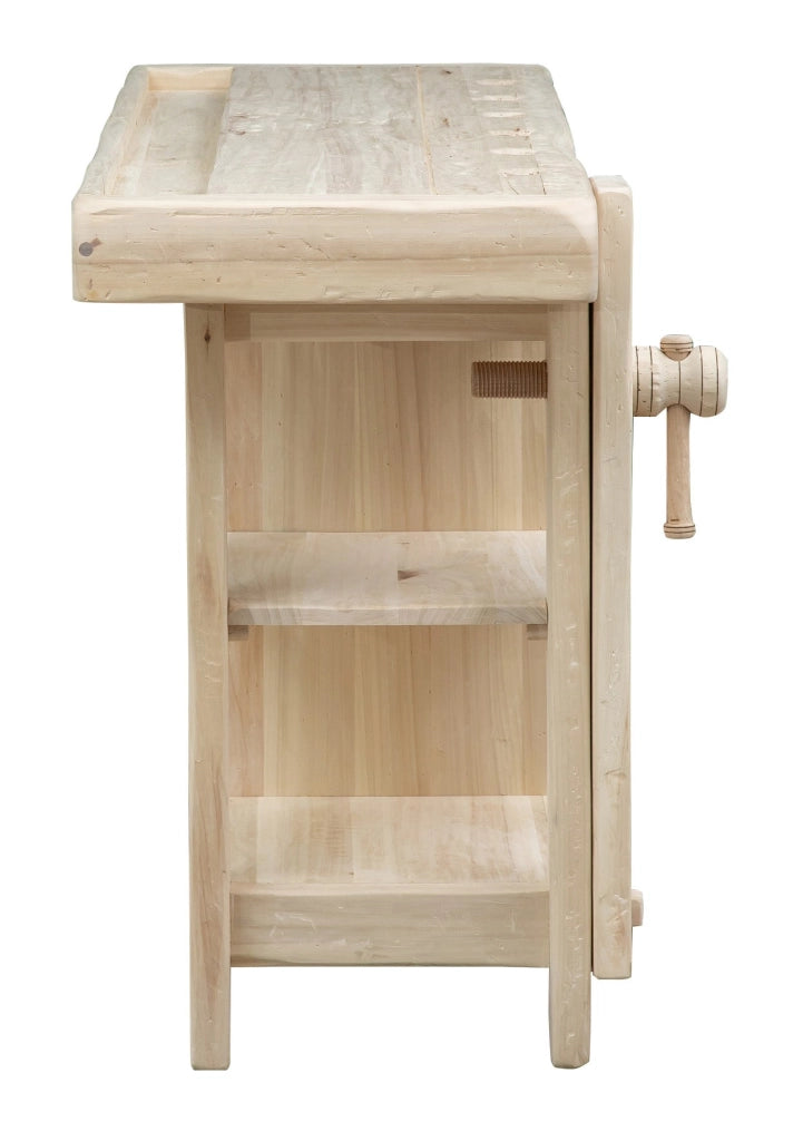 Biscottini Banco da lavoro Country in legno massello di tiglio grezzo L116xPR63xH90 cm. Made in Italy