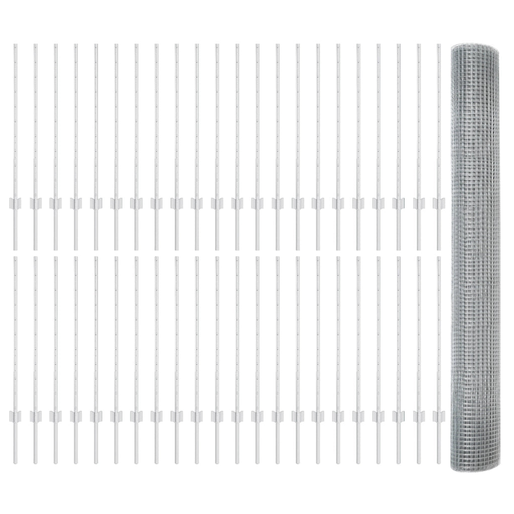 Recinzione in Filo Saldato con 88 Post in Alluminio Silver 1x100 m Acciaio