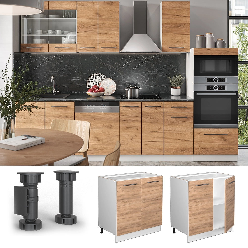 Mobile lavello cucina Fame-Line Rovere dorato/Bianco 80 cm con ripiano, senza piano di lavoro Vicco