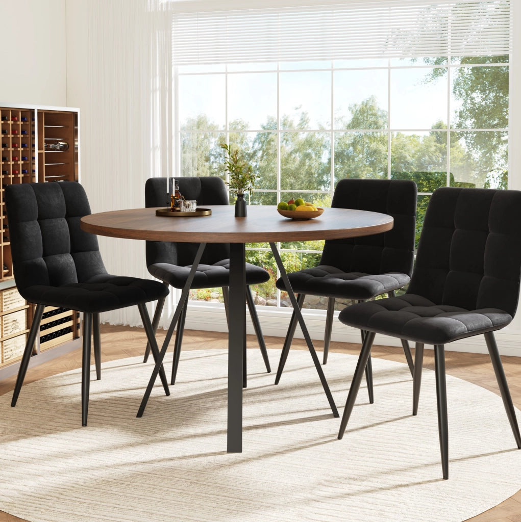 Set tavolo da pranzo 80x80 cm con 4 sedie in velluto noce e nero