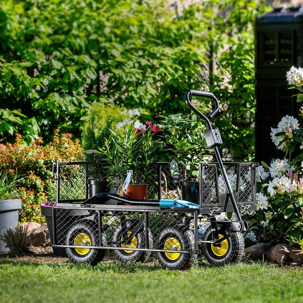 Carrello da giardino KADAX con carriola, rimorchio per trasporto, portata 300 kg, con telone, grande.