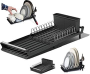 Afdriuigrek Compacto con Lekbak e Gootsteen Verstelbaar - Raccoglitore per Piatti con Supporto per Cucchiaini - Piastra Antislip e Antiruggine - Dimensioni 28/47 x 20cm