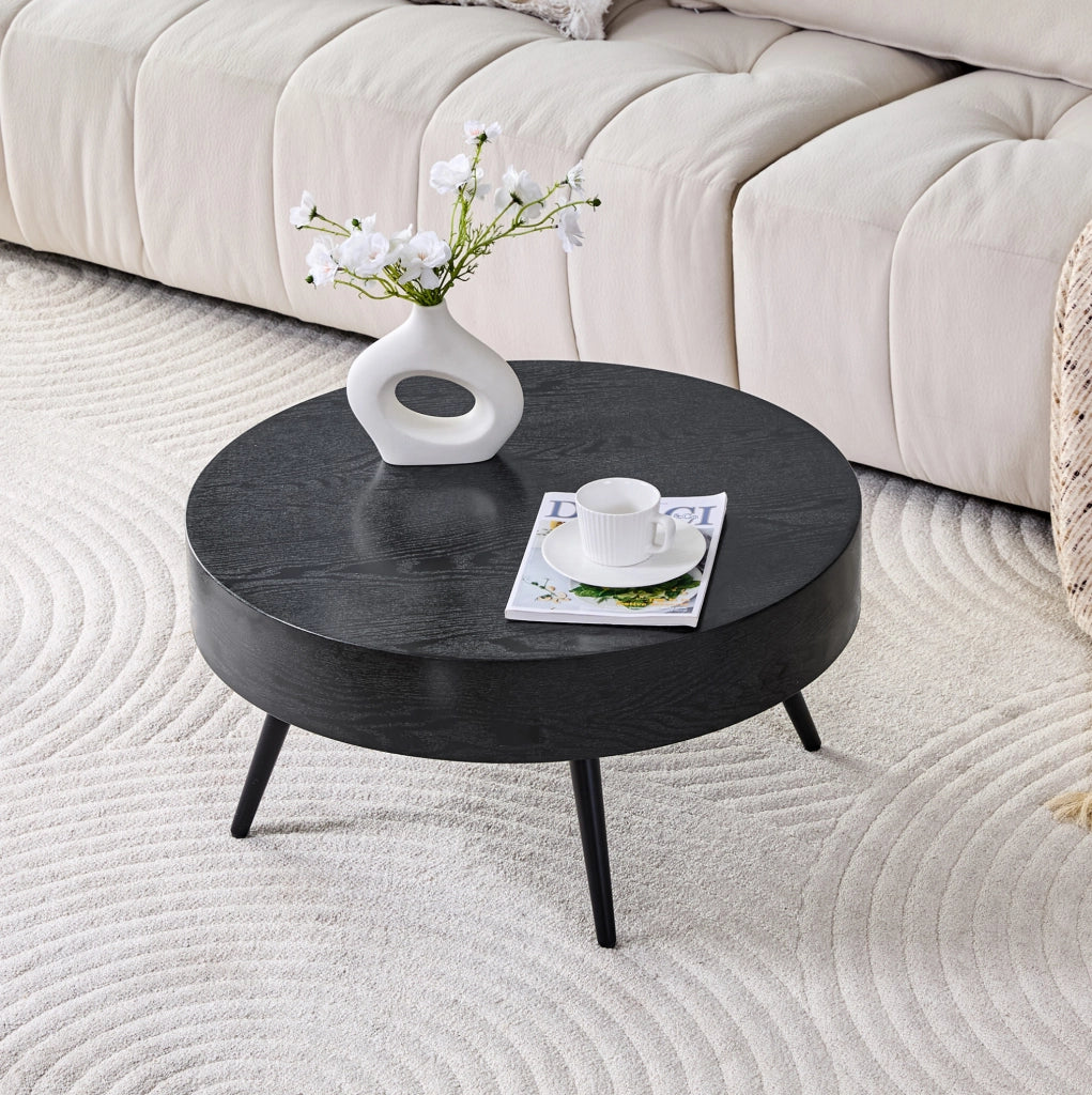 Tavolino da caffè rotondo nero Ø 70 cm in MDF e metallo
