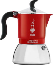 Caffettiera a induzione in alluminio e acciaio rosso 4 tazze - design italiano - facile da utilizzare