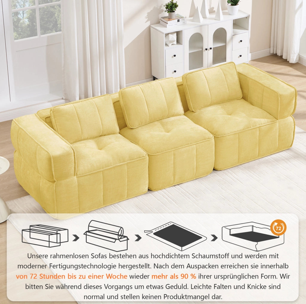 DIVANO Modulare Senza Struttura 271x93x67 cm Poliestere Giallo