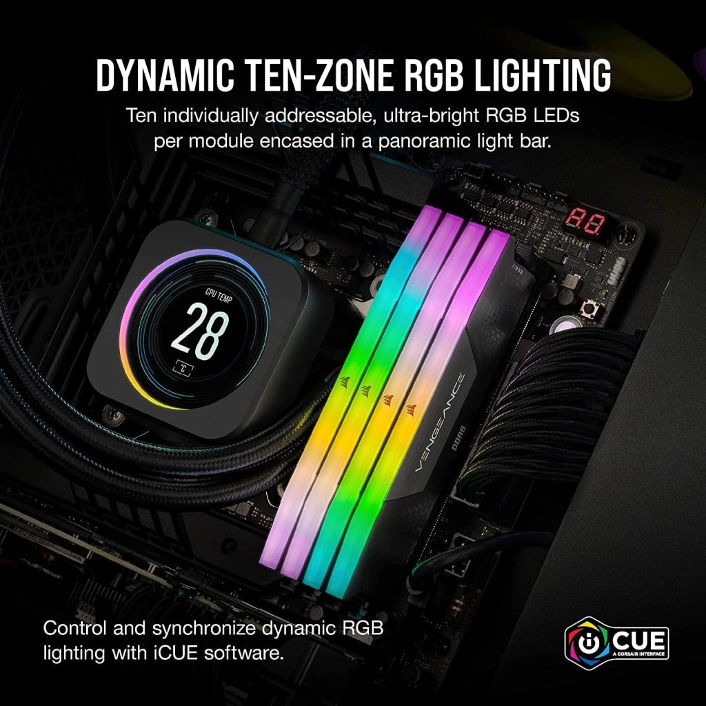 VENGEANCE RGB DDR5 RAM 32GB (2x16GB) Fino a 6400MHz CL36 Intel XMP Compatibile iCUE Memoria per Computer - Nero (CMH32GX5M2B6400C36)