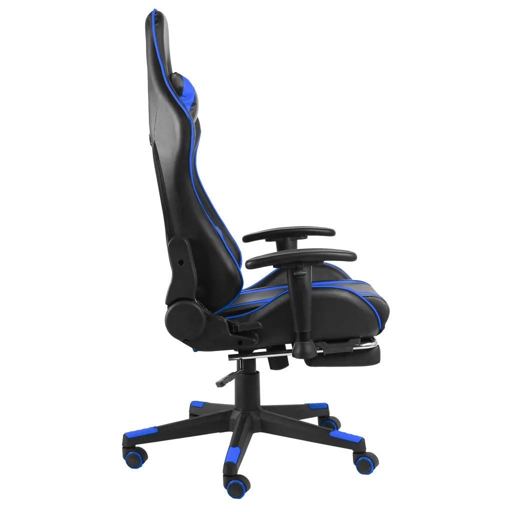 Sedia da Gaming Girevole con Poggiapiedi Blu in PVC 20485