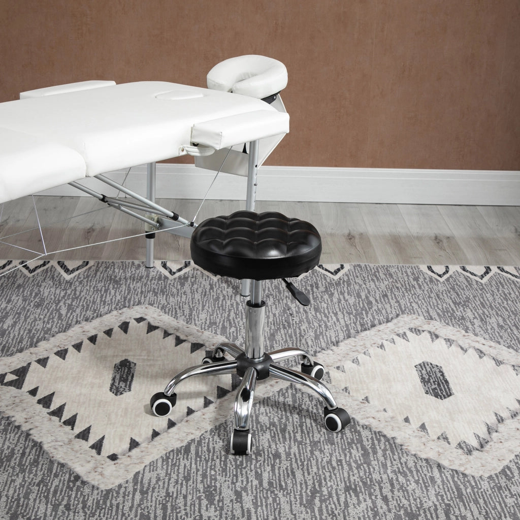 Sgabello Regolabile con 5 Ruote ¨C zephmum ¨C Acciaio, Gommapiuma e Pelle PU, §¶48x47-59cm