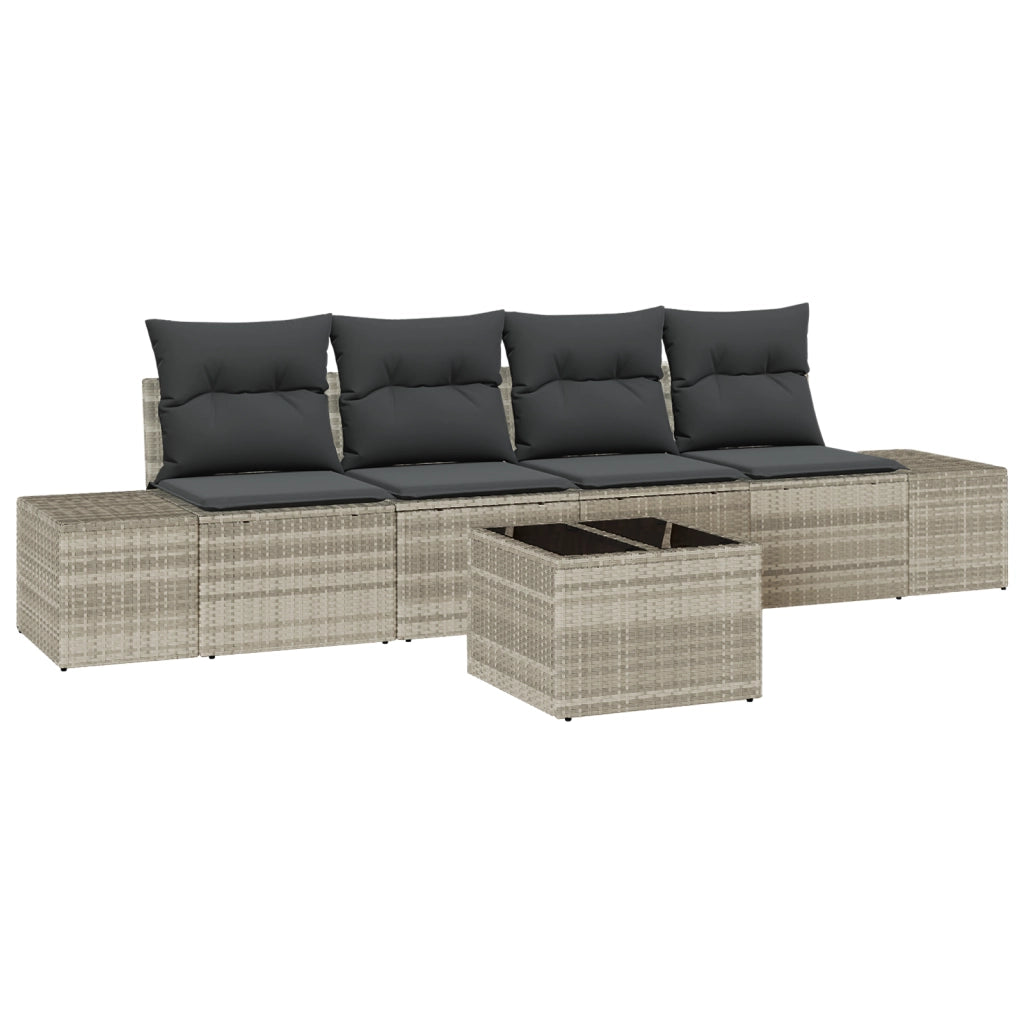 Set Divano da Giardino 5 Pezzi con Cuscini Grigio Chiaro Polyrattan