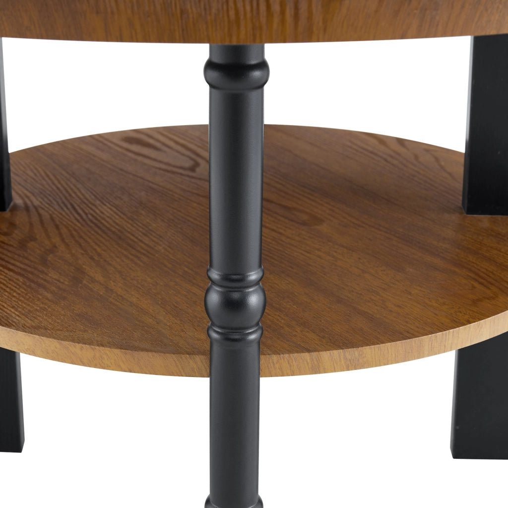 Set di 2 tavolini rotondi in MDF con rivestimento PVC; noce e nero