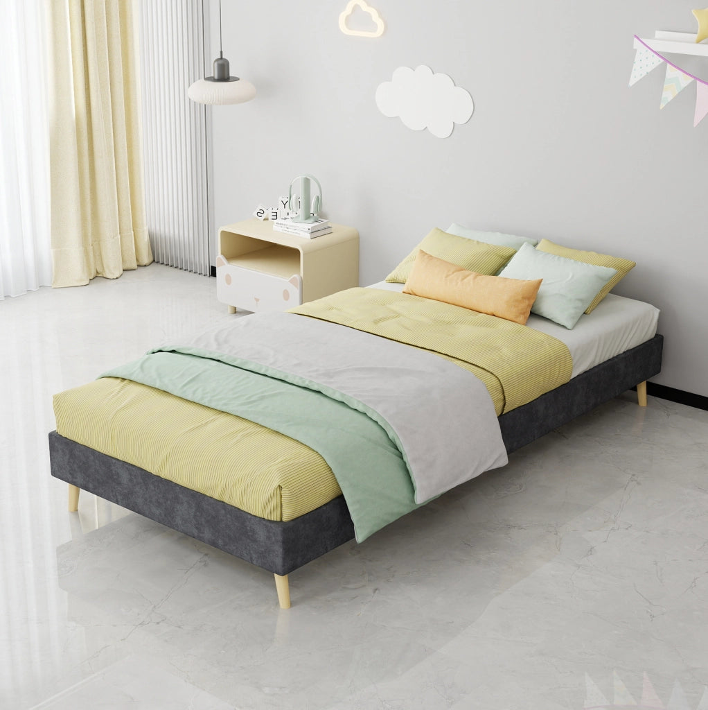 Struttura letto singolo 90x200 cm in tessuto e metallo; grigio; design moderno