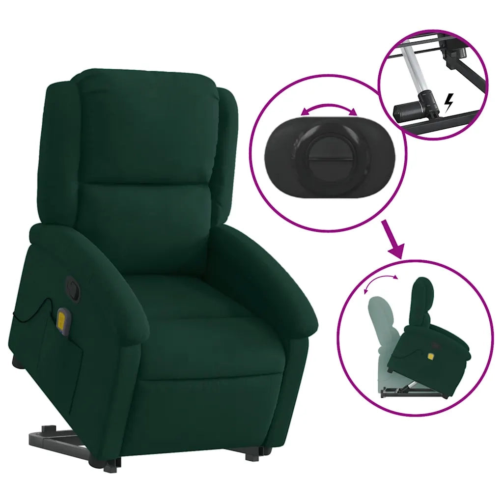 Poltrona | Sedia Relax Alzapersona Reclinabile Verde Scuro in Velluto