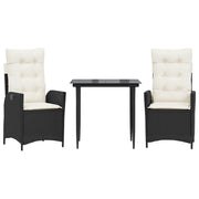 Set da Pranzo da Giardino 3 pz | Set Salotto da Giardino con Cuscini Nero in Polyrattan