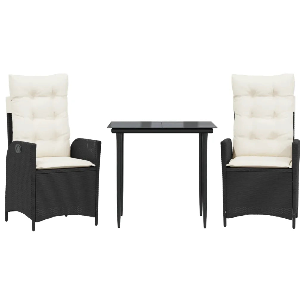 Set da Pranzo da Giardino 3 pz | Set Salotto da Giardino con Cuscini Nero in Polyrattan