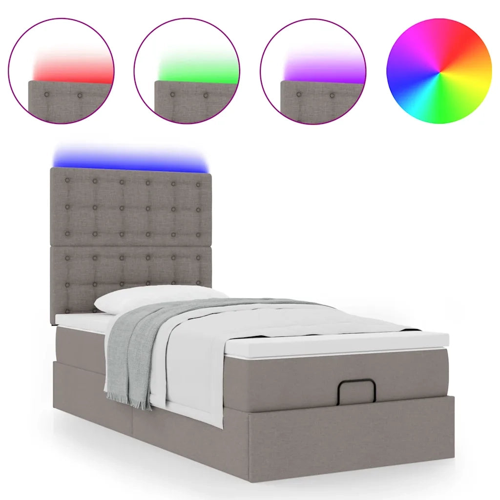 Pouf Letto con Materasso e LED Tortora 90x200 cm in Tessuto 3314145