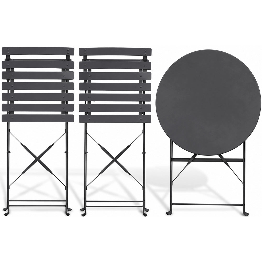 Set 3 Pezzi Giardino Tavolo 2 Sedie Bistrot Pieghevole Modello Parigi Antracite