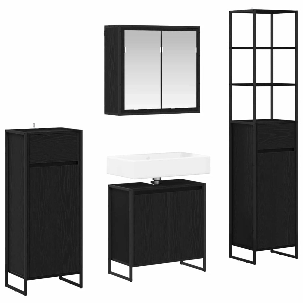 Set di mobili per il Bagno | Armadio da bagno Rovere Nero Legno multistrato