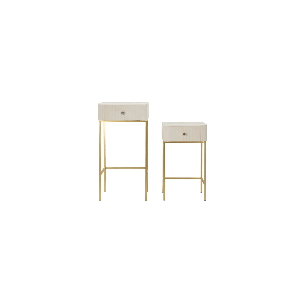Dava, Tavolino da Salotto 2 Cassetti, 45x45x90h cm Bianco Crema