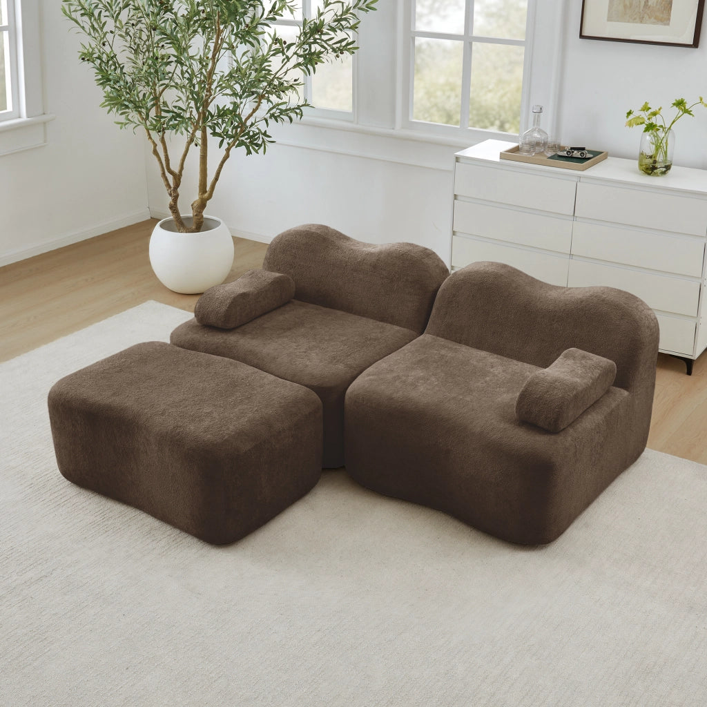 Divano Angolare Modulare 2 Posti con Ottoman ¨C MINIMAL ¨C Tessuto Marrone, Braccioli Mobili