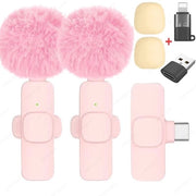 Microfono mini - 2 pezzi ricaricabili - Registrazione vlog - Microfono mini - Suono audio professionale - Microfono Lavalier senza fili - Audio portatile - Microfono mini per iPhone, Android e PC - Connessione a un click - Plug & play - Rosa dolce