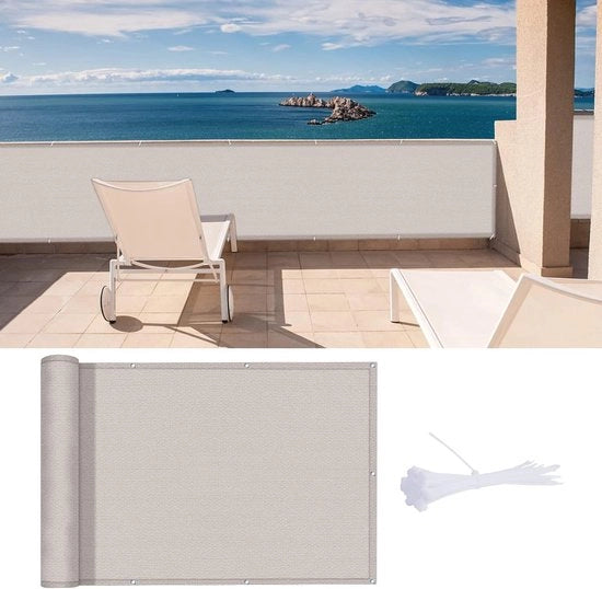 Schermo per balcone, copertura per balcone (HDPE), 0,8 x 4 m, protezione UV, schermo per balcone per balcone, giardino, esterno, taupe