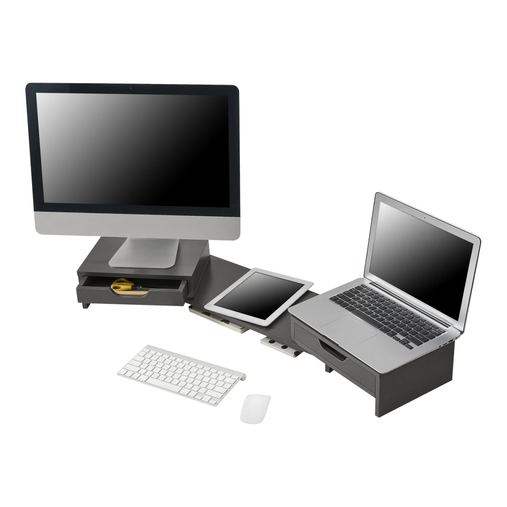 Supporto di Rialzo Monitor 'Marttila' Stand per 2 Schermi - Base con Cassetti - Grigio Scuro [en.casa]