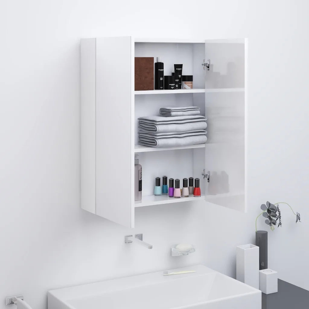 Armadietto a Specchio per Bagno | Armadio da bagno 60x15x75 cm MDF Bianco Lucido