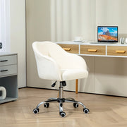 Sedia da ufficio girevole ergonomica con altezza regolabile e rotelle in tessuto teddy bianco crema