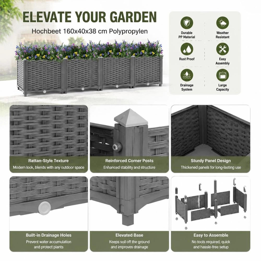 Raised Bed 160x40x38 Cm Polypropylene