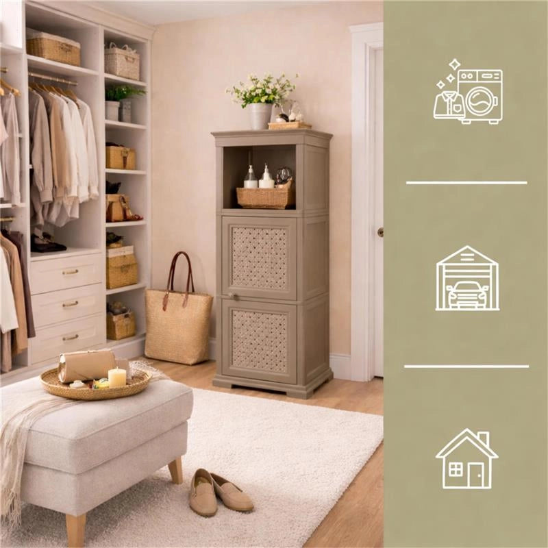 COLONNINA MISTA 3 MODULI 2 ANTE TRAFOR.MOBILE VERSATILE 3 MODULI WENGÉ 40X43X125 CM CON ANTA TRAFORATA E VANI A GIORNO – MOBILE MULTIUSO SALVASPAZIO PER CASA