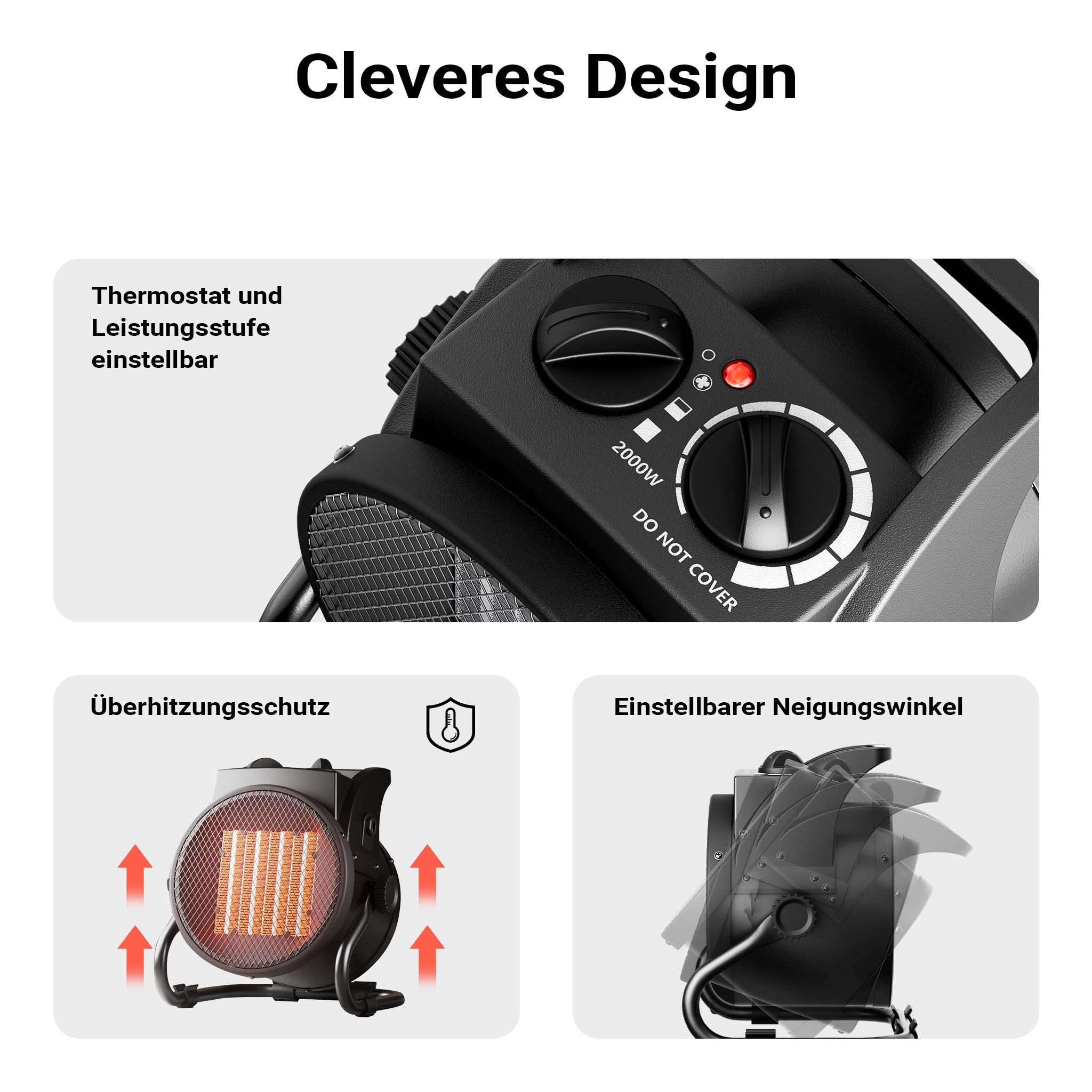 Termoventilatore ceramico Stufa elettrica in ceramica 3kW con termostato 40m² 3000W 3 livelli