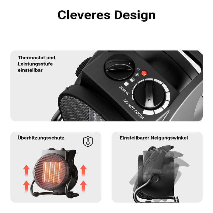 Termoventilatore ceramico Stufa elettrica in ceramica 3kW con termostato 40m² 3000W 3 livelli
