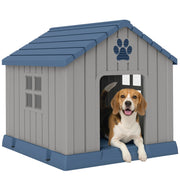 Casetta per Cani Taglia Media da Esterno Impermeabile con Base Rialzata e Finestre, 85x79x82 cm, Grigio