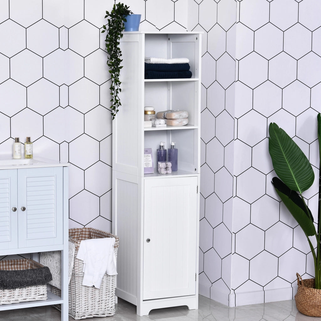 Colonna Bagno 5 Ripiani con Anta e Ripiano Regolabile ¨C zephmum ¨C Bianco 40x38x160 cm