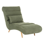Chaise longue in tessuto verde per soggiorno, per il relax, con gambe effetto legno, stile scandinavo moderno