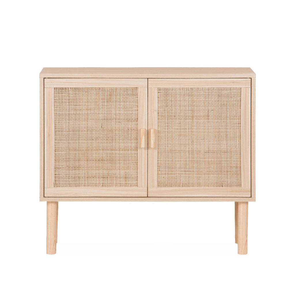 Credenza effetto canna e legno a 2 ante, 80cm, marrone naturale