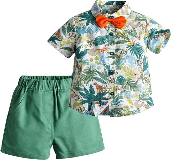 Abbigliamento da Spiaggia per Bambini - Set di Estate con Fiori Tropicali - Verde - per Ragazzi - Taglia 2-3 anni