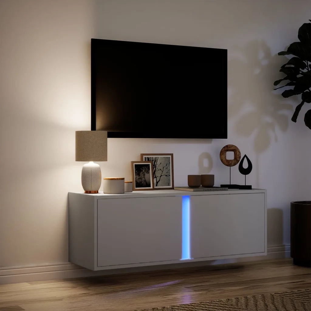vidaXL Mobile TV a Parete con Luci LED Bianco 100x31x35 cm